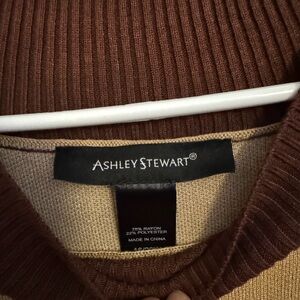 Ashley Stewart Brown Ribbed V-Neck Sweater